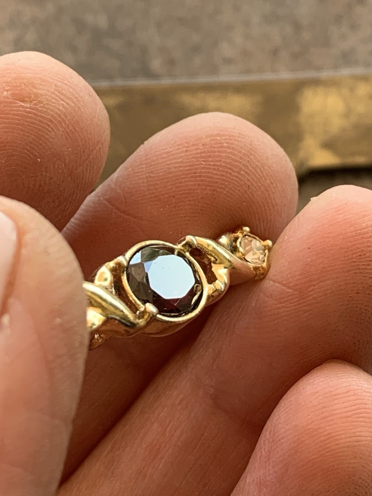 Vintage Tie Tack Lapel Bar Pin Gold Tone W/Deep Purple Stone And Rhinestones