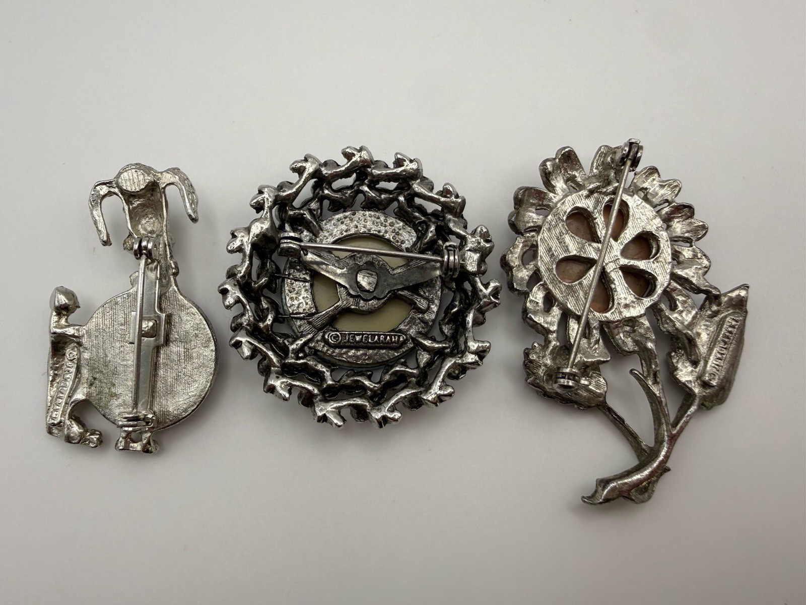 Vintage Jewelerama Brooch Lot Dog Flower Circle Wreath Pin