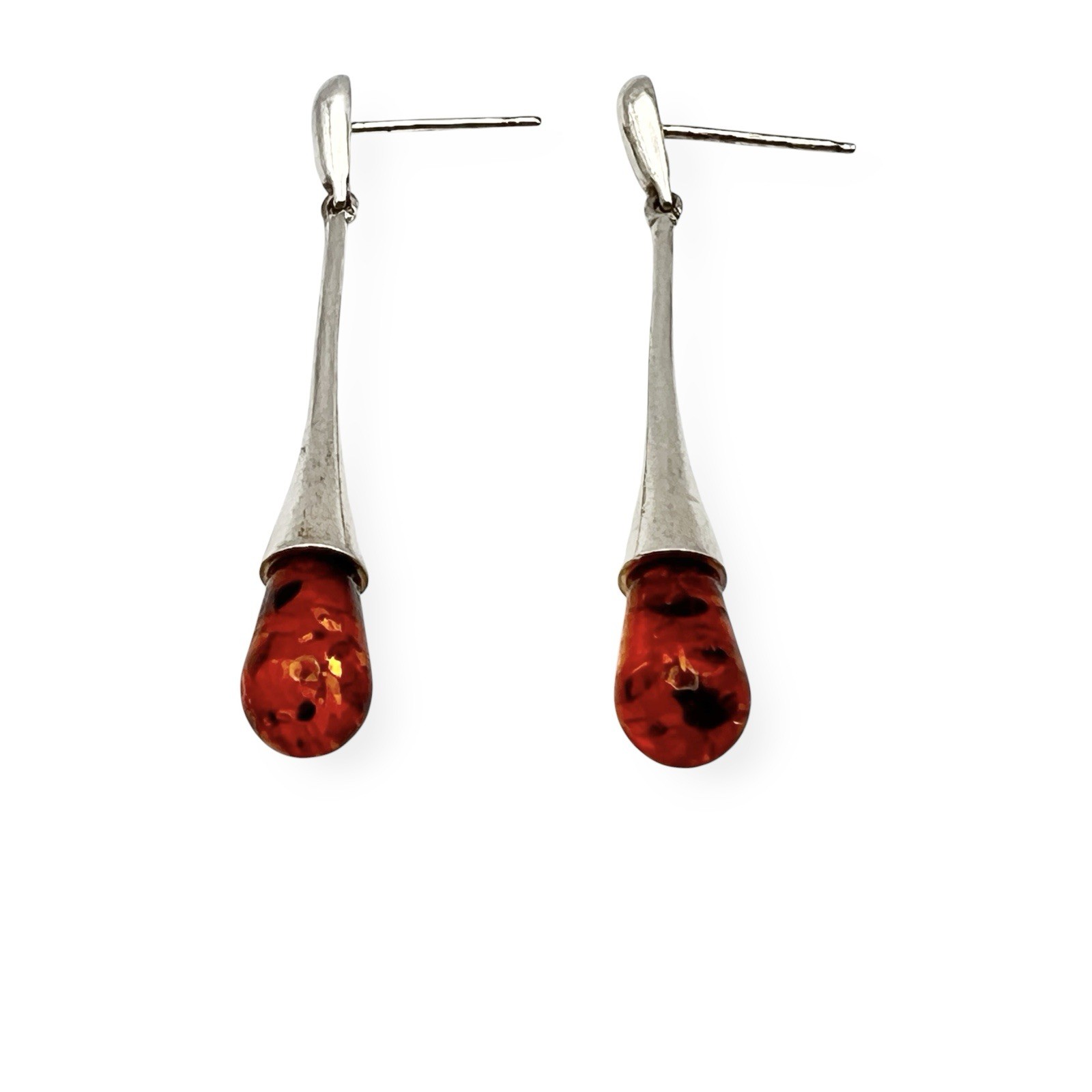 Modernist Dangle Earrings Brown Orange Teardrop Sleek Minimalist Earthy Boho