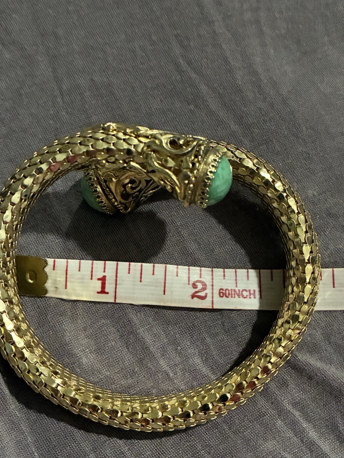 Vintage Whiting & Davis Mesh Snake Wrap Bracelet Green Peking Glass Cabachon
