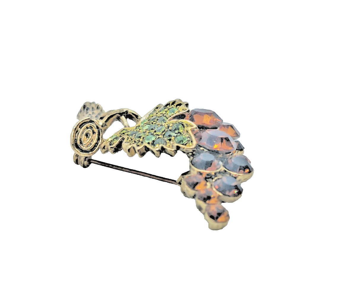 Vtg. Amber Rhinestone Grape Cluster Brooch Pin MCM Retro
