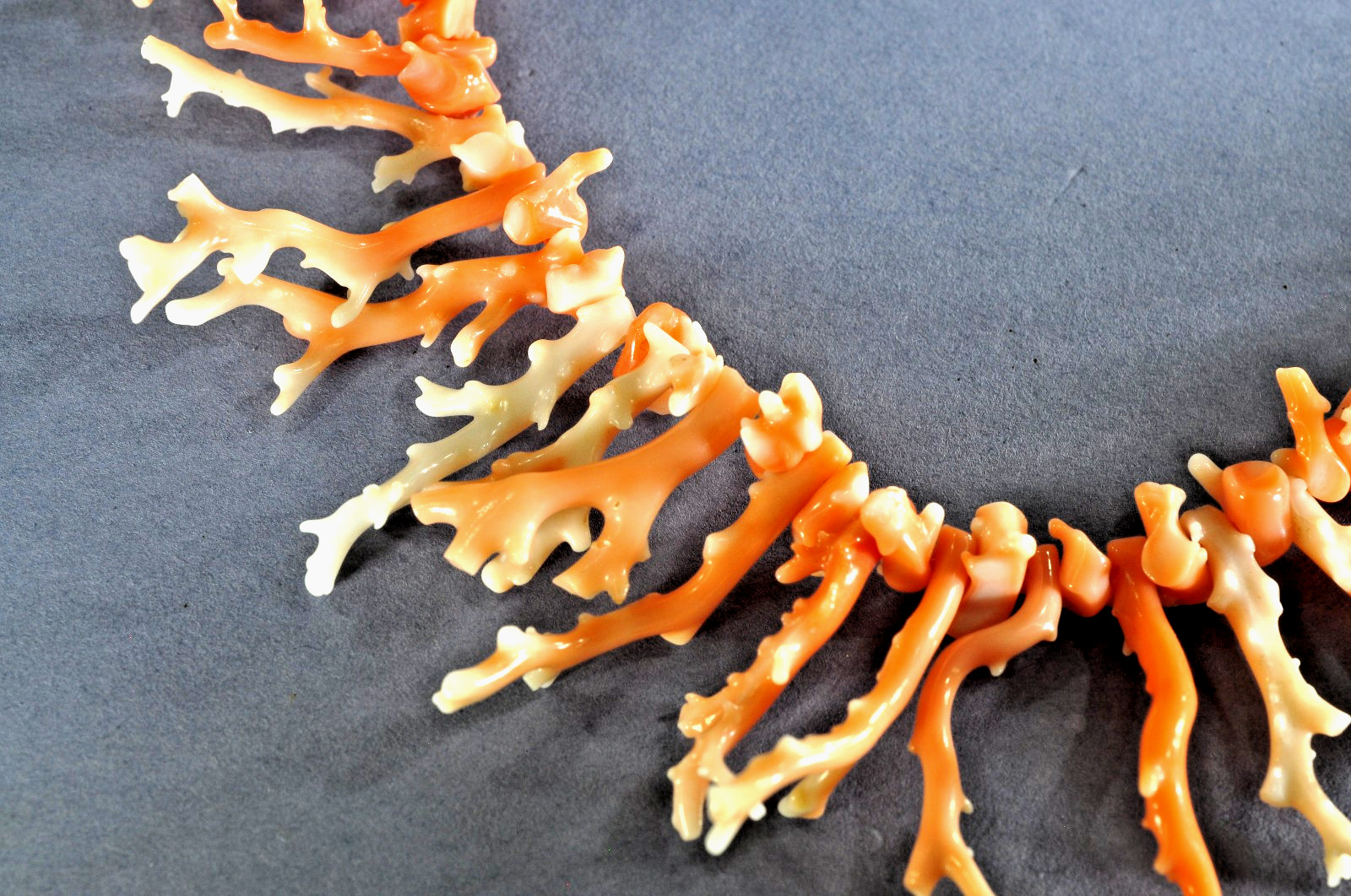 Coral Necklace White & Salmon Graduated Branch Coral 21 Inches Signed