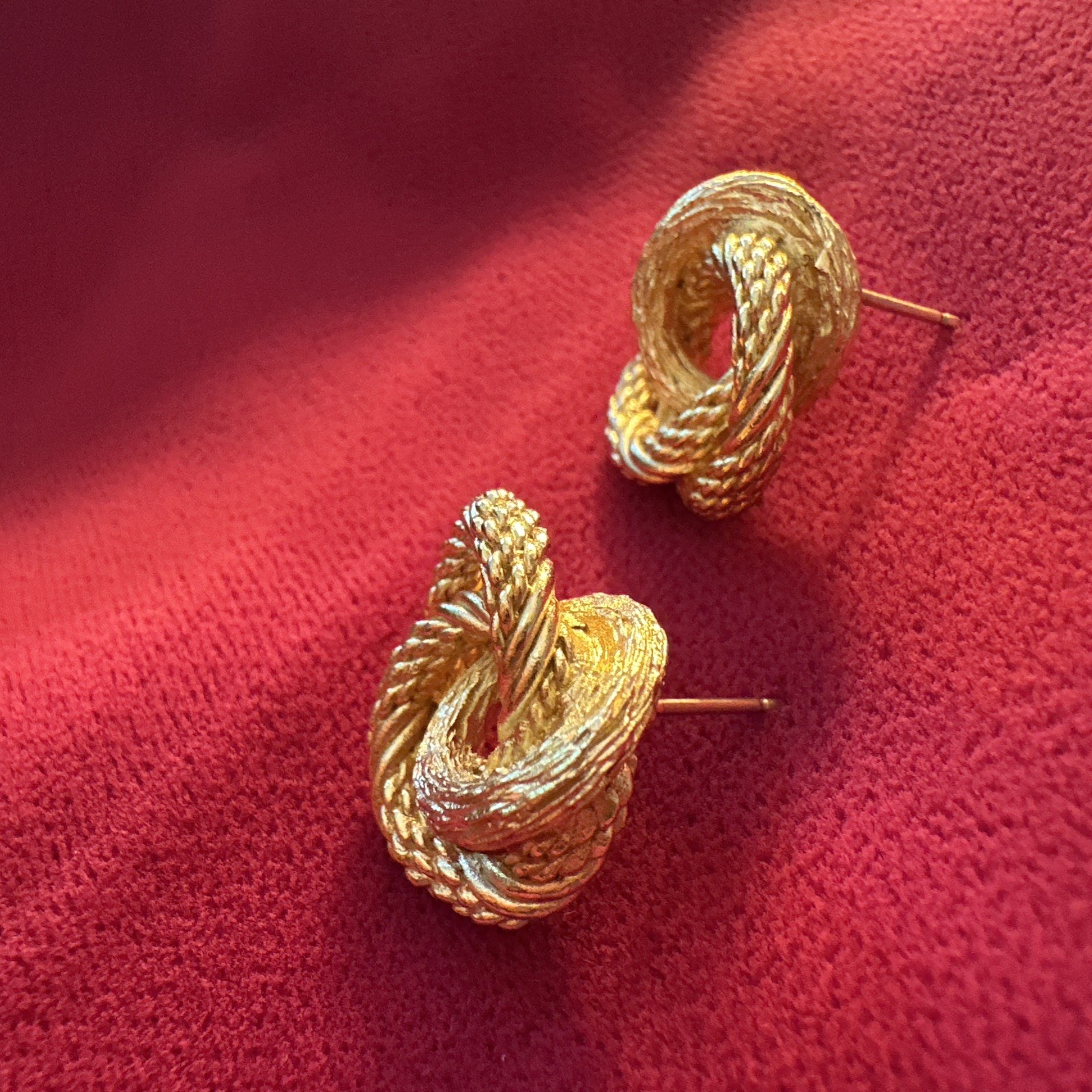 Vintage Christian Dior Stamped Gold Tone Rope Knot Twist Earrings w/ Post Back