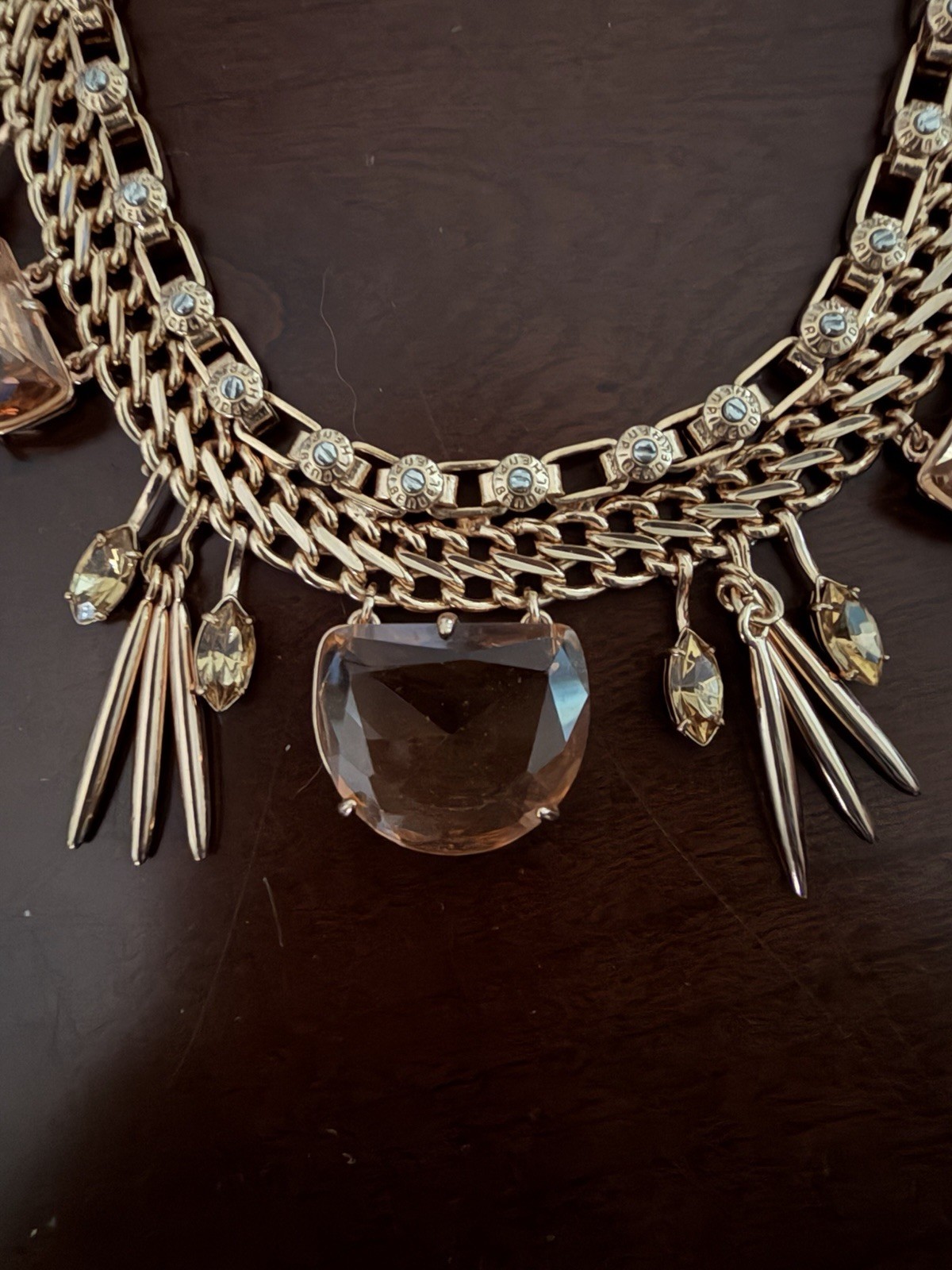 Vintage Henri Bendel Rose Gold Necklace, Peach Swarovski Stones