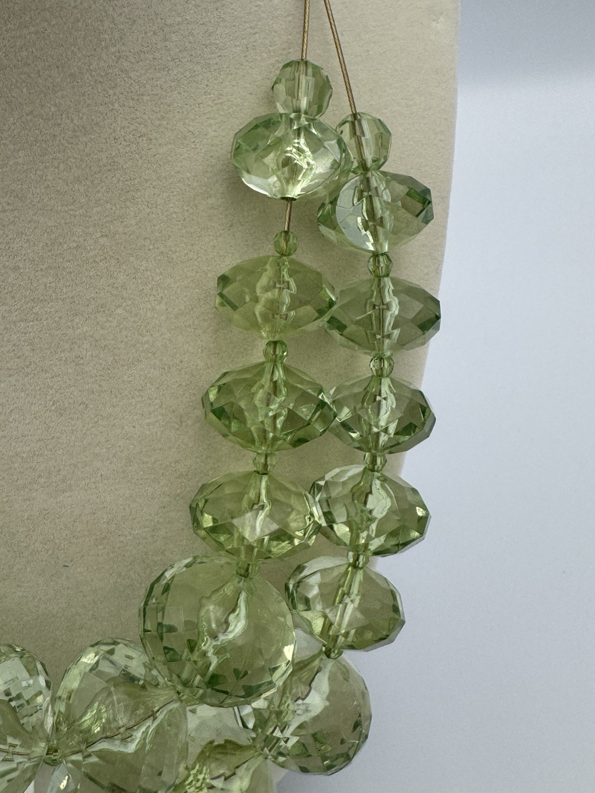 Vintage Joan Rivers Crystal Light Green Faceted Acrylic Double Strand Necklace