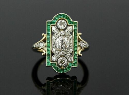 Art Deco Style 2.50Ct Lab-Created Diamond & Emerald Engagement Ring 925 Silver