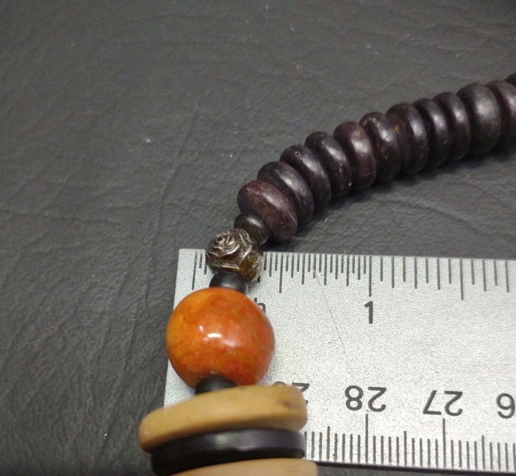Vgt NEEDS REPAIR Boho Chunky Wooden Inlaid Abalone Shell Mosaic Beaded Necklace