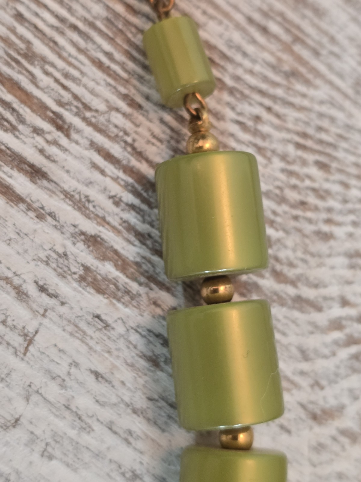 Vintage Lime Green Lucite Necklace Clip Earrings Set Rhinestone Spacer 16″ #450