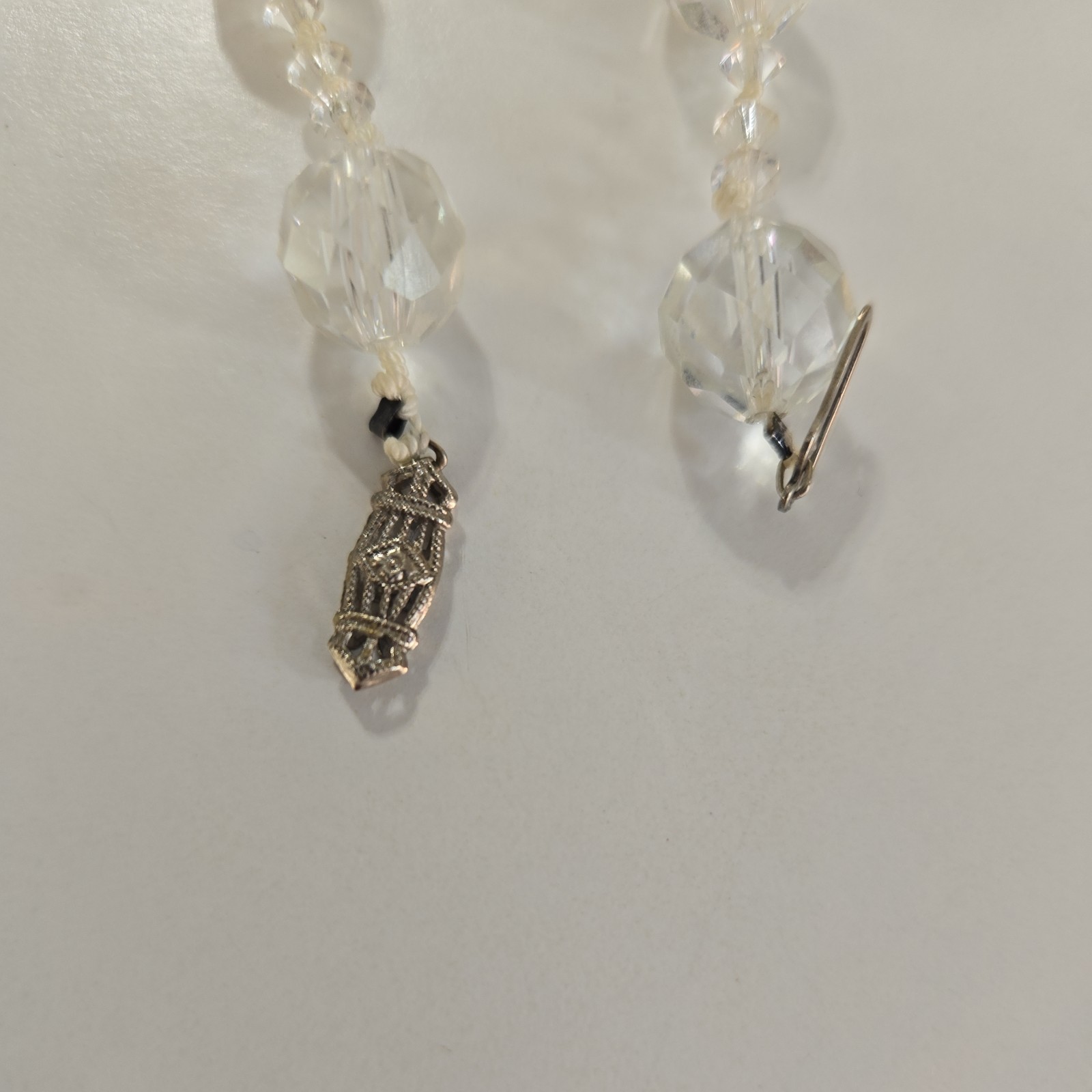 Antique Faceted Crystal Necklace 10KTS, 10K White Gold Clasp, 22 inch length