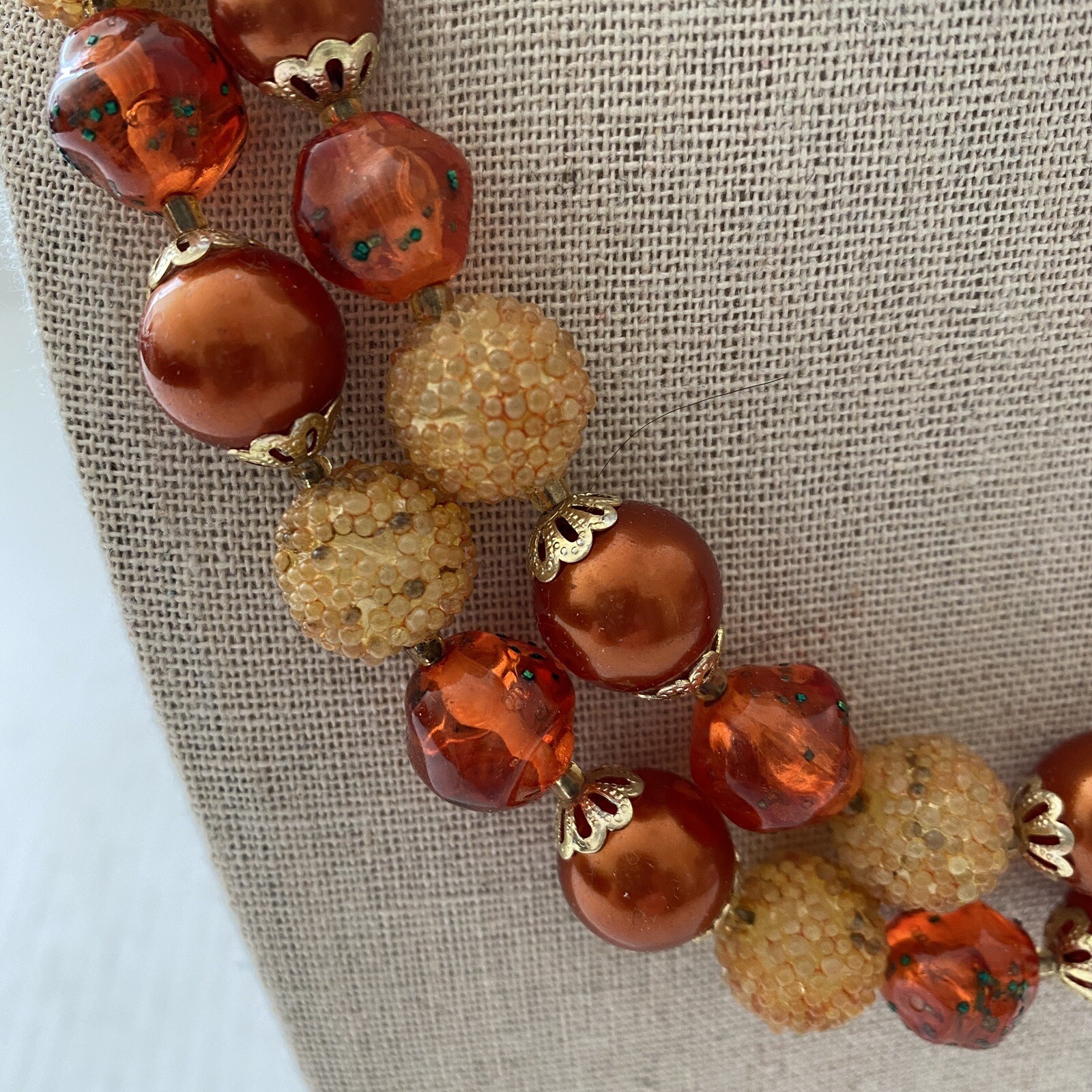 Vintage 20″ Bead Necklace Double Strand Copper Color Sugar Autumn Fall Colors