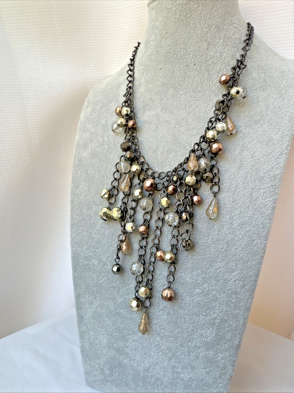 Gunmetal VTG Modernist Metal Necklace Mesh Chainmail Choker goth Hippie Gypsy