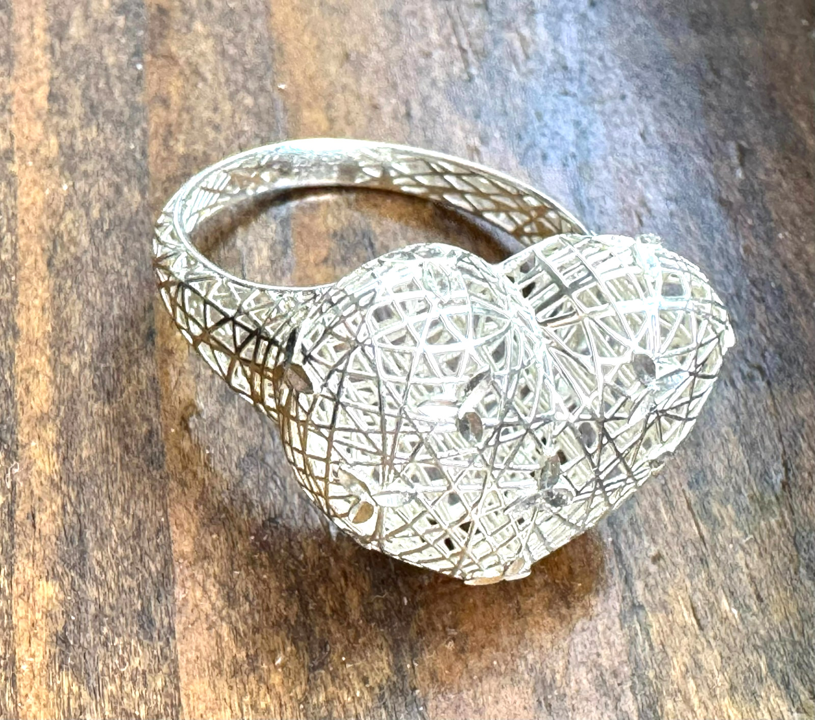 Vintage DBJ 925 Sterling Silver Filigree Puffy Heart Ring Size 10