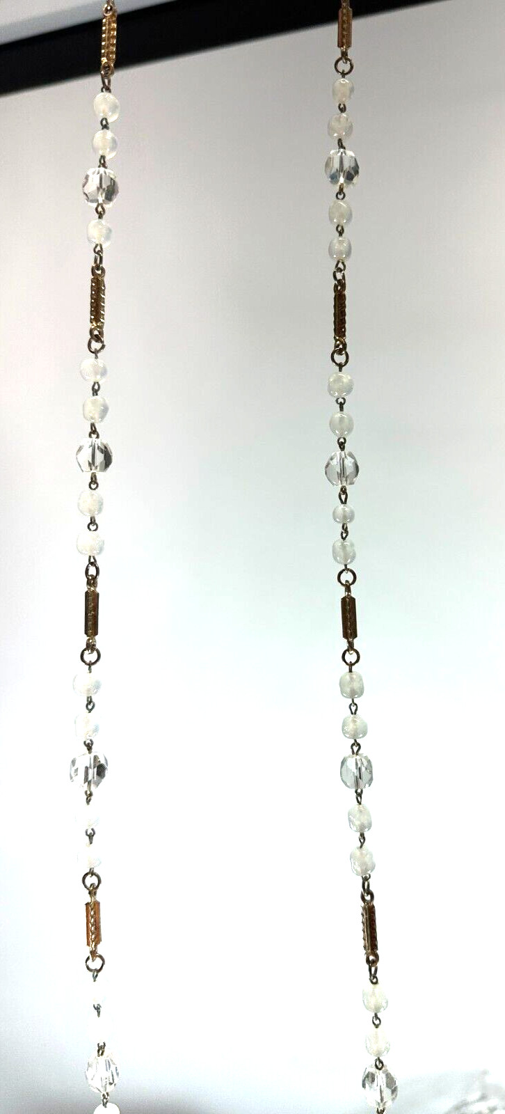 Vintage Necklace Glass Bead Station Bar Link Clear Milky Heavy Some Wear