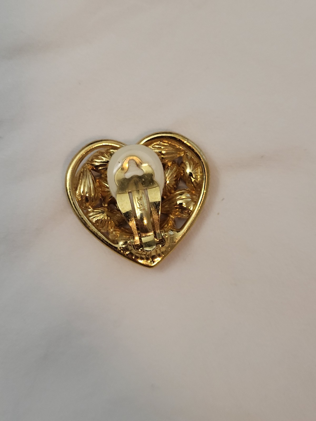 Yves Saint Laurent Gold Heart Clip-On With Pink And Red Stones