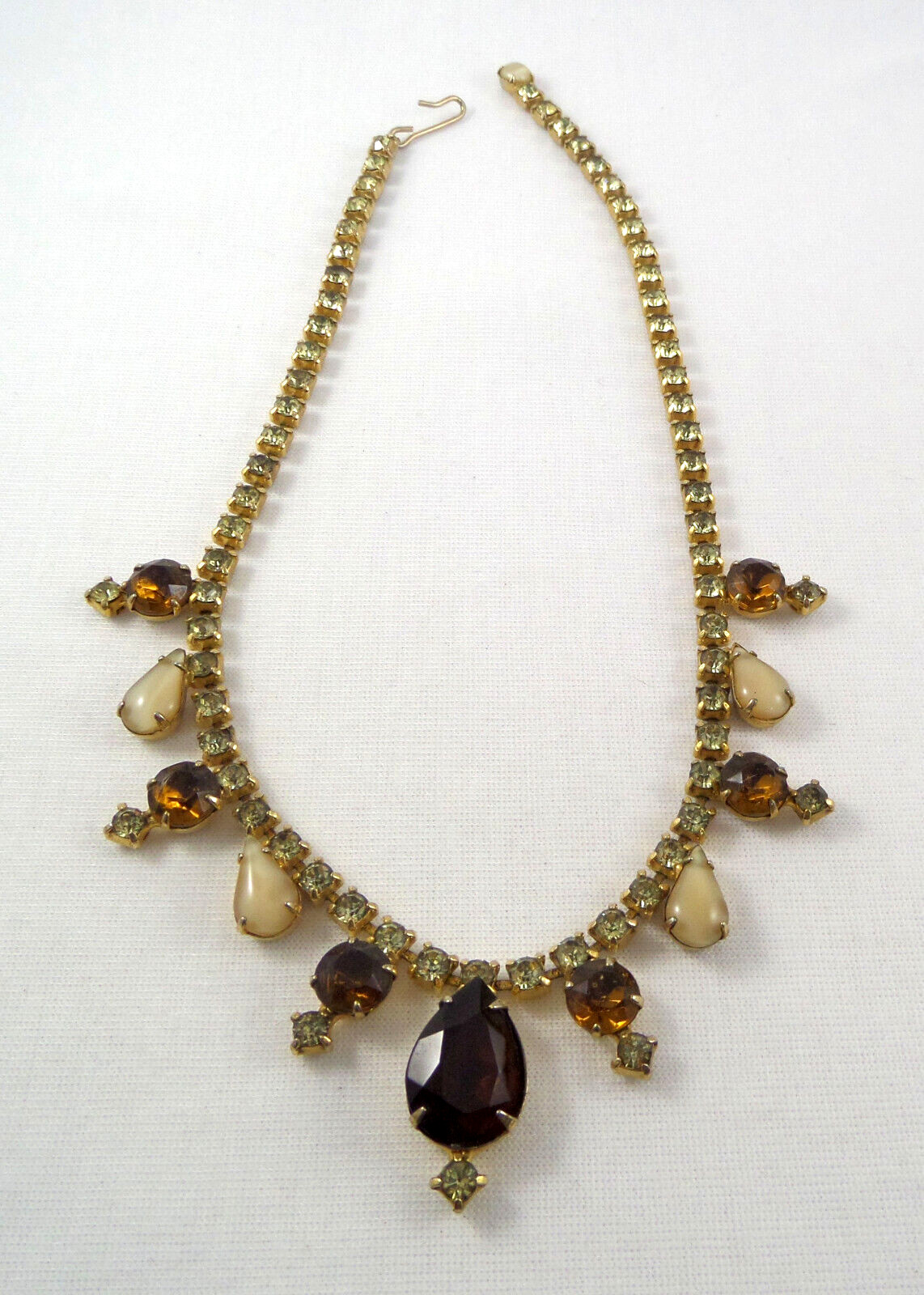 VTG Juliana Style Necklace Yellow & Brown Rhinestones Different Sizes & Shapes