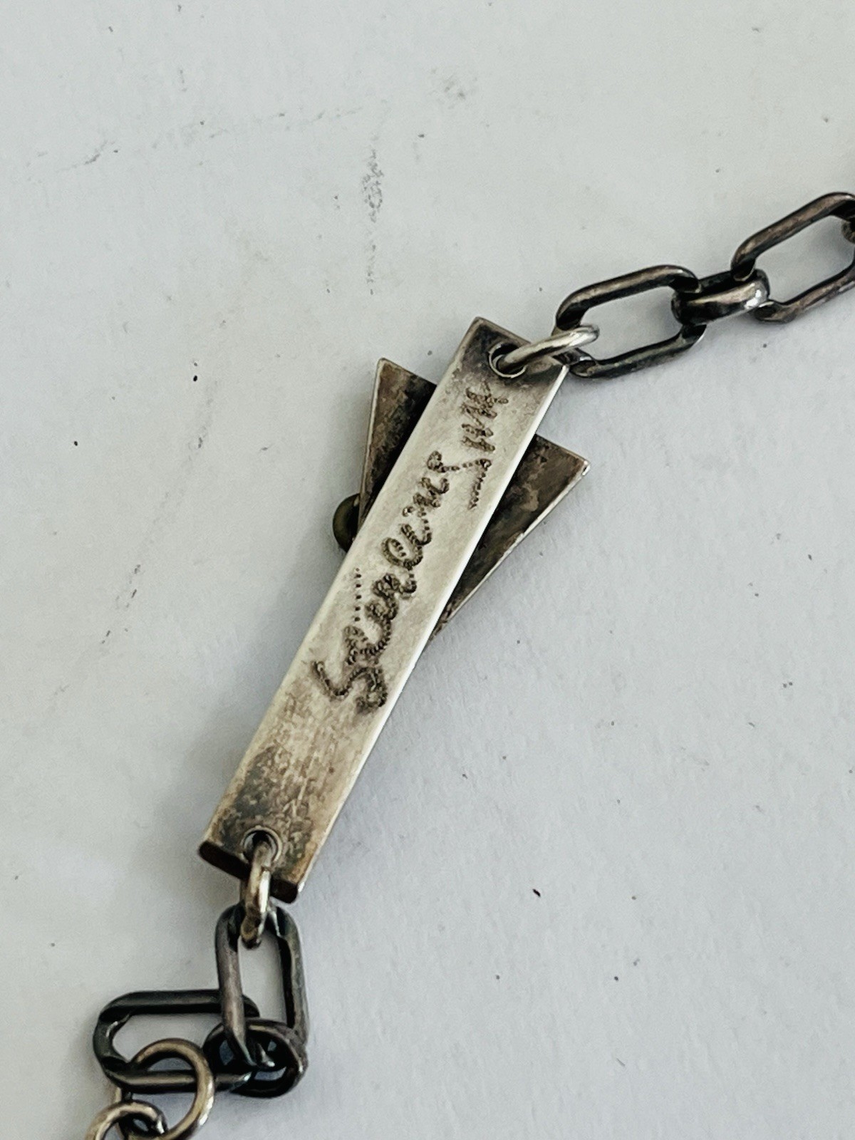 Vintage Signed MA Modernist Mixed Metal Sterling Silver Stone Link Bracelet