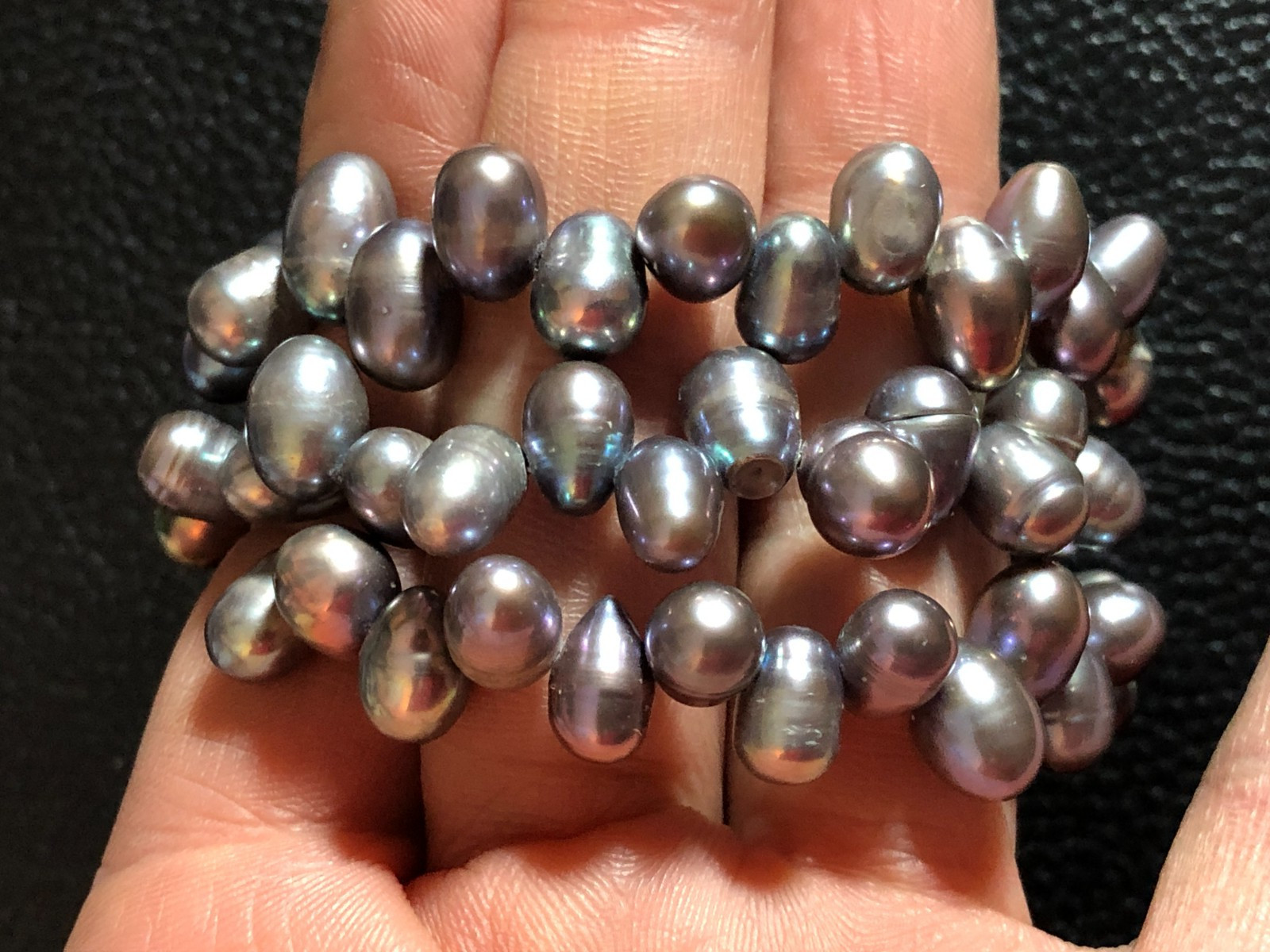 Genuine Cultured Pearl Wrap Bracelet Black Blue Purple Metallic Peacock BaroqP15