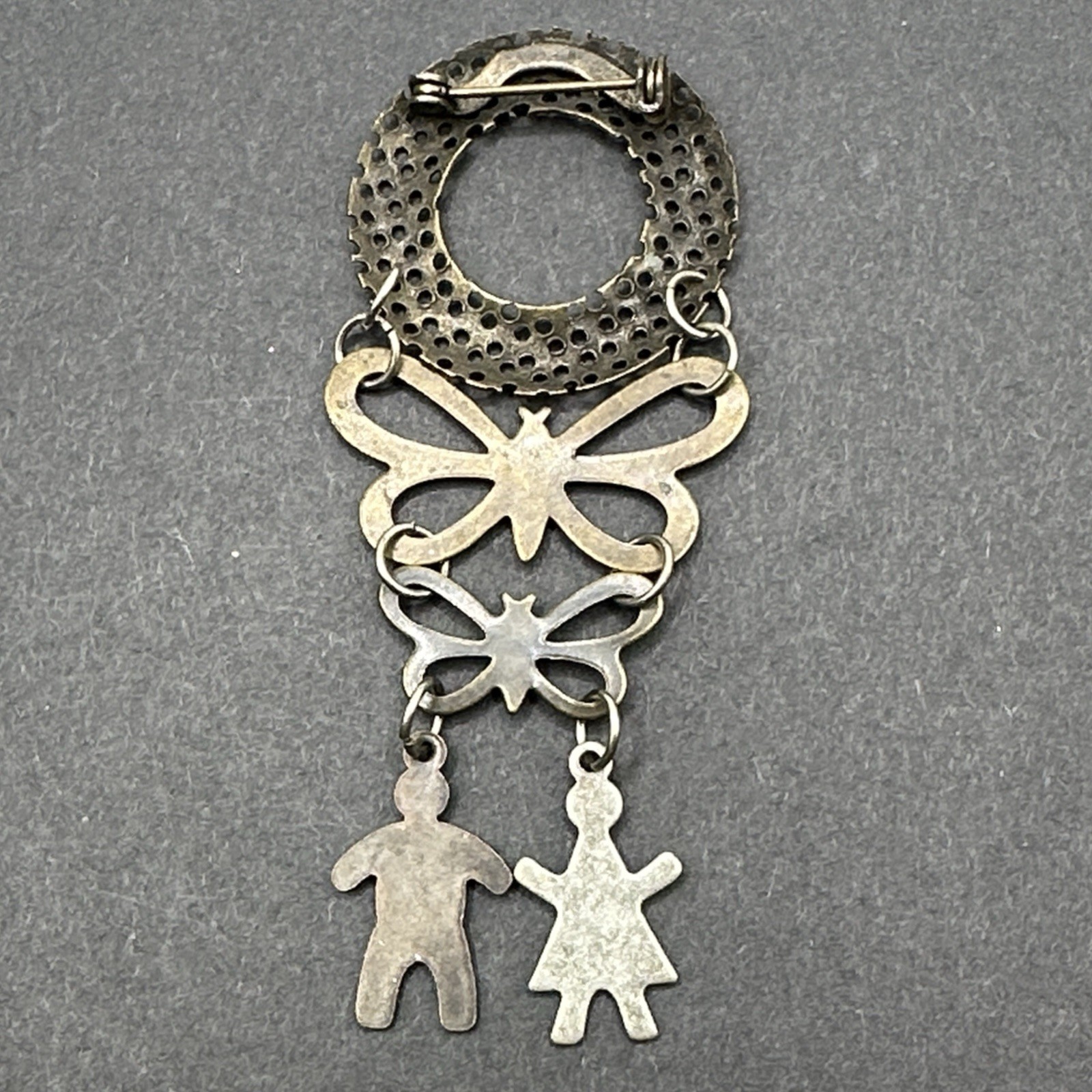 Vintage Dangling Butterfly And People Brooch Pin J44J