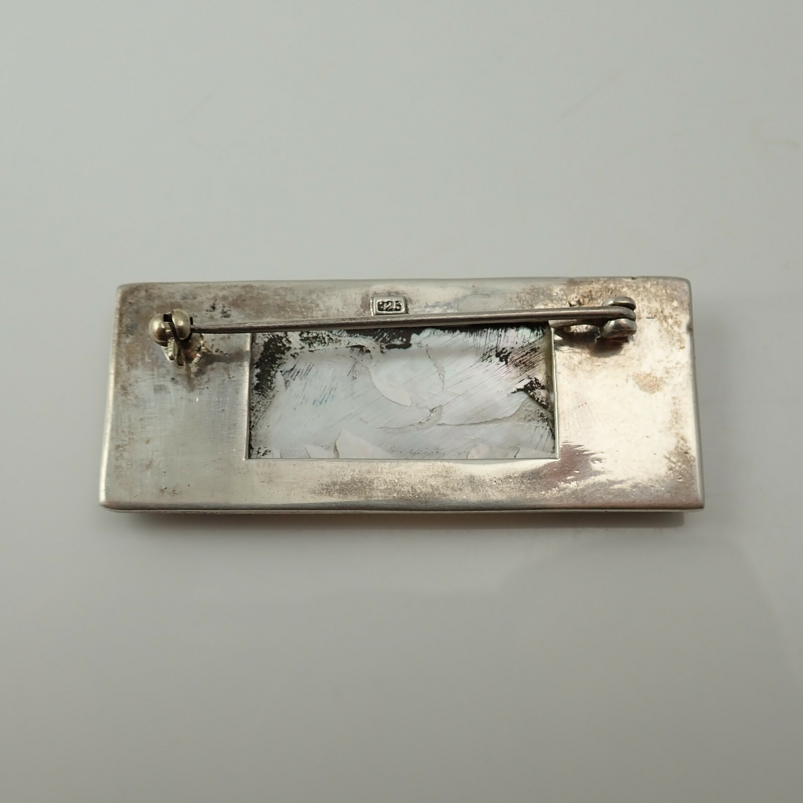VTG 1970’s Art Deco Influence MOP Marcasite Bar Sterling Pin Brooch