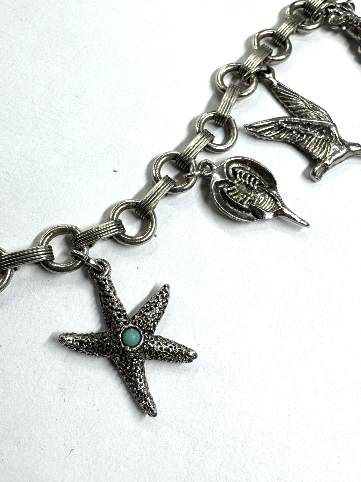 Vintage Silver Metal NOT STERLING Sealife Sea Nautical Lobster Charm Bracelet