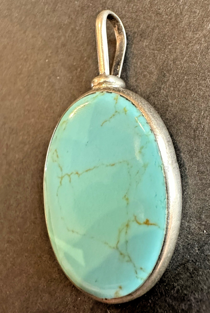 ATI ANNIKA WITT 925 Sterling Silver Vintage Mexico Turquoise Pendant LARGE HEAVY