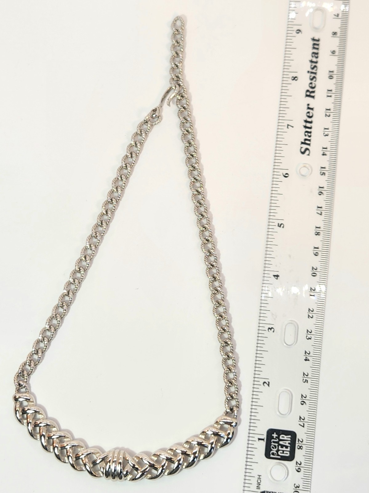 Vintage Monet Silver Tone Curved Link Chain Choker Necklace 18″ Hook Clasp