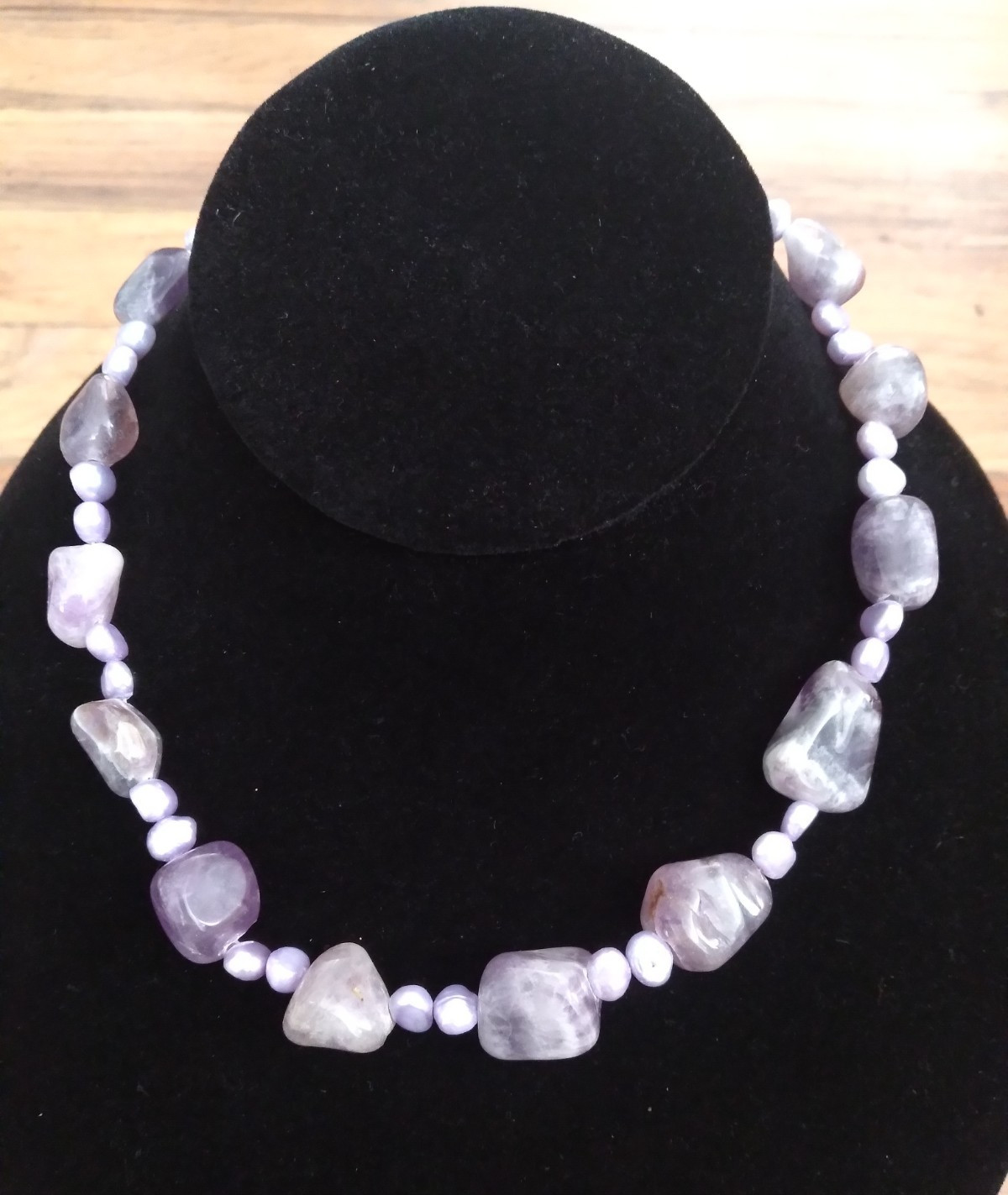 Amethyst & Pearl Necklace 14 Inches Silver Clasp Vintage Natural Stone