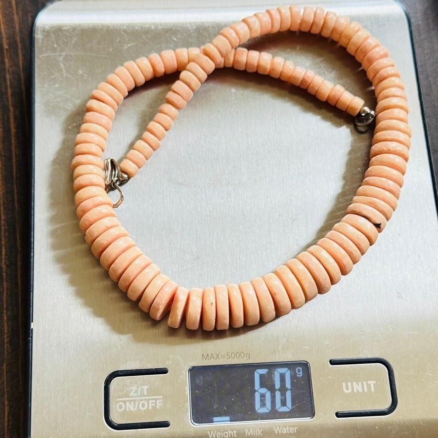 VTG Pink Sponge Coral Beaded Necklace BOHO Genuine Real Graduated Beads 60g 19″