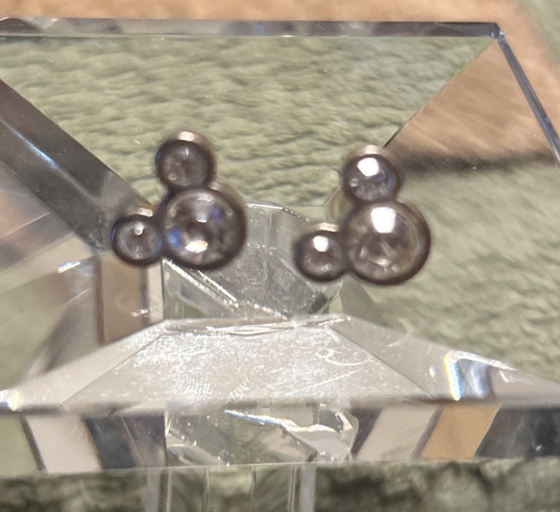 Vintage Tiny Silver Tone Metal Micky Mouse Dainty Head Earrings