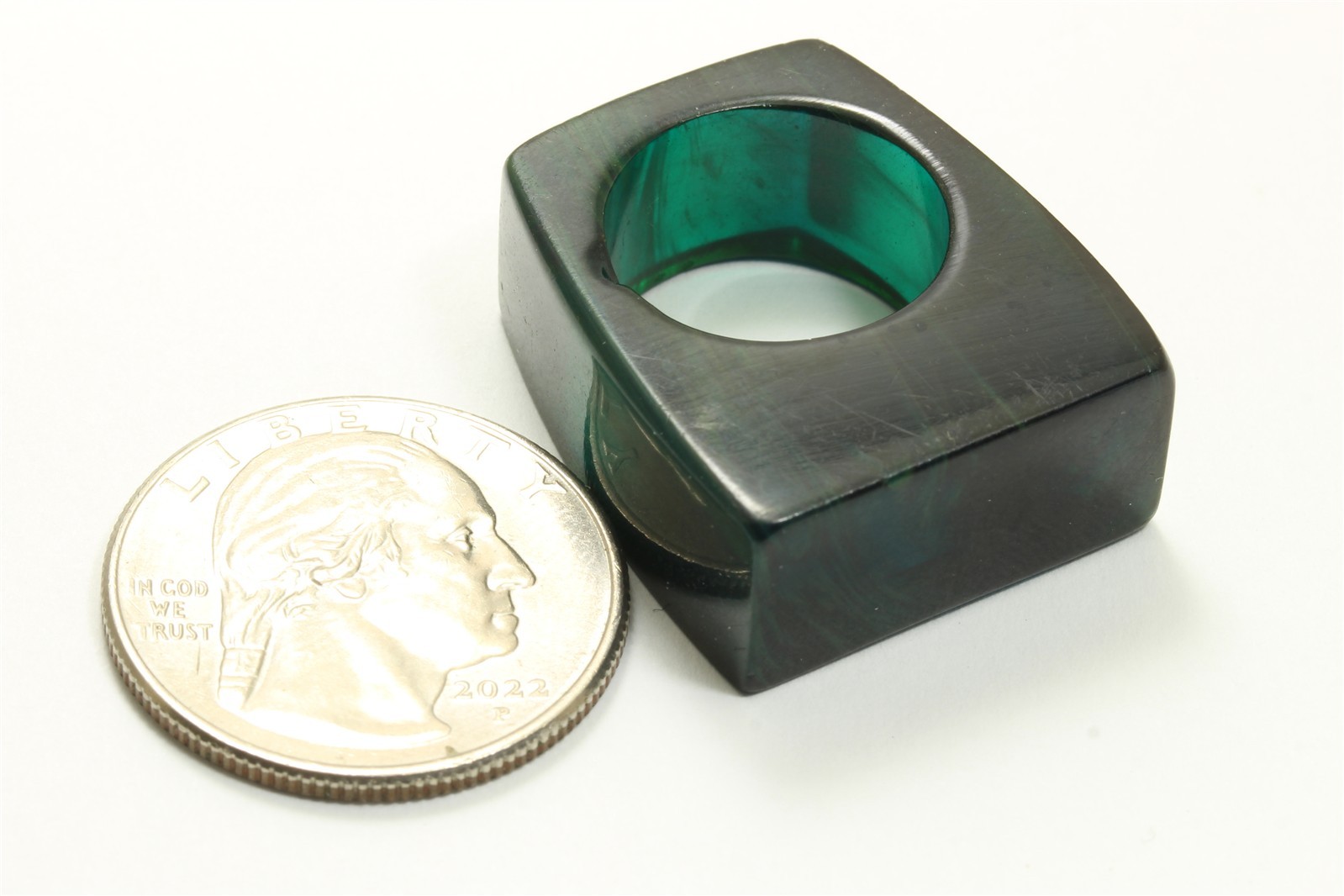 Vintage Art Deco Carved Dark Green Bakelite Geometric Ring TESTED Sz4.75/5