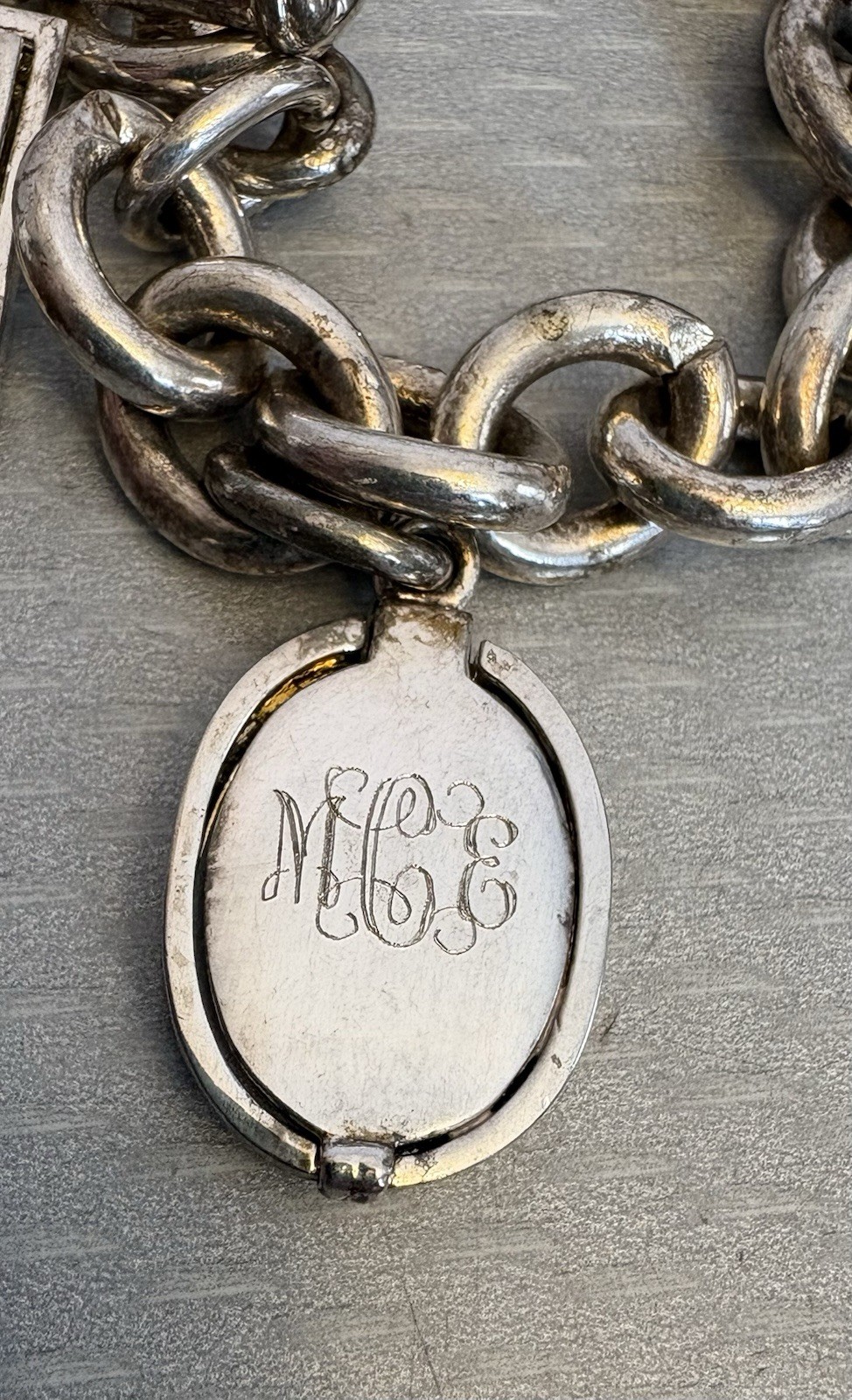 Vintage Photo Locket Charm Bracelet Silverplated Toggle 8” Heart Oval Square 6P