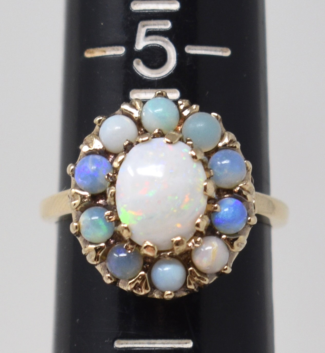 Vintage 10k Solid Yellow Gold Opal Cluster Halo Basket Setting Ring sz. 5.75