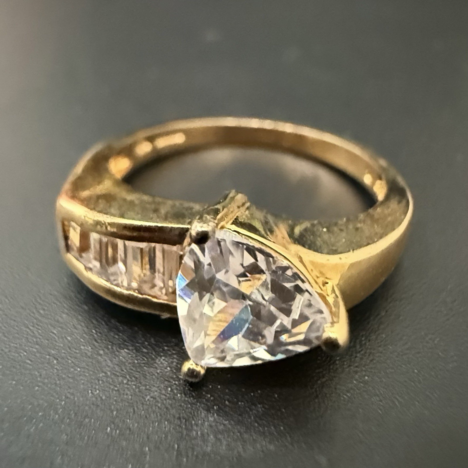 Vintage 925 Gold Over Sterling Silver Trillion Cut CZ Solitaire Women’s Ring 8