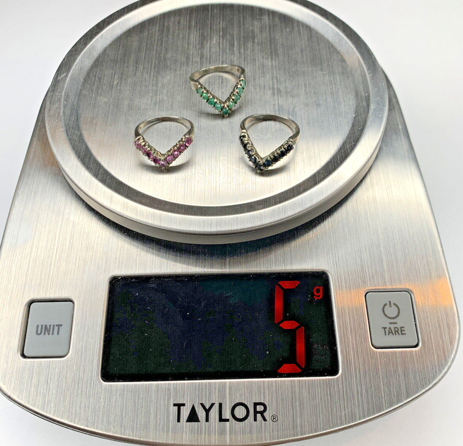 VTG Nikolas Sterling 925 Emerald Ruby Sapphire Chevron V Stackable Rings SZ 6