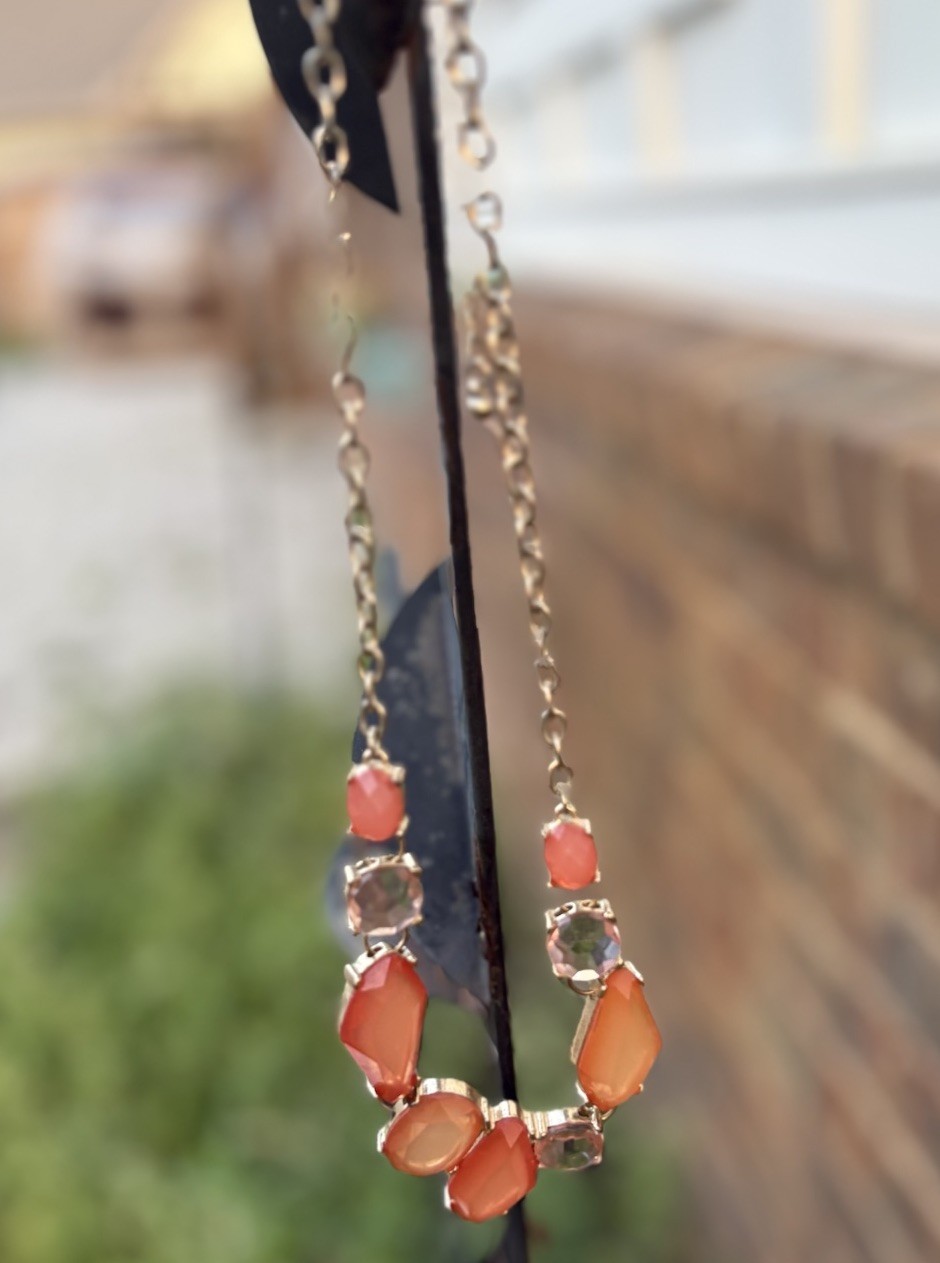 Art Nouveau Vintage Orange Cascading Necklace Different Shapes Artsy
