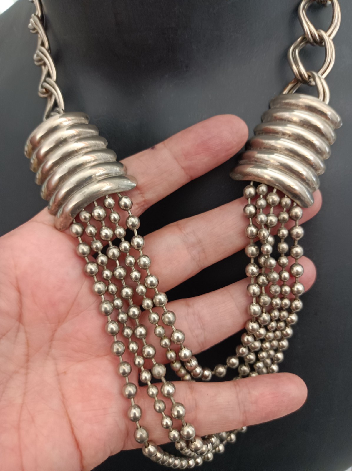 Statement Necklace Coiled Industrial Mechanical Massive Heavy Brutalist Chunky