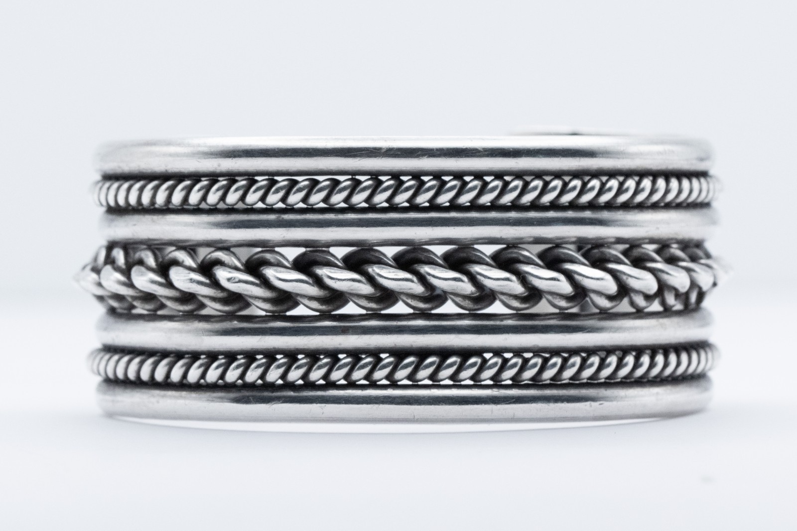 Navajo Sterling Silver Triple Twisted Wire Wide Cuff Bracelet 78.6g Vintage 925