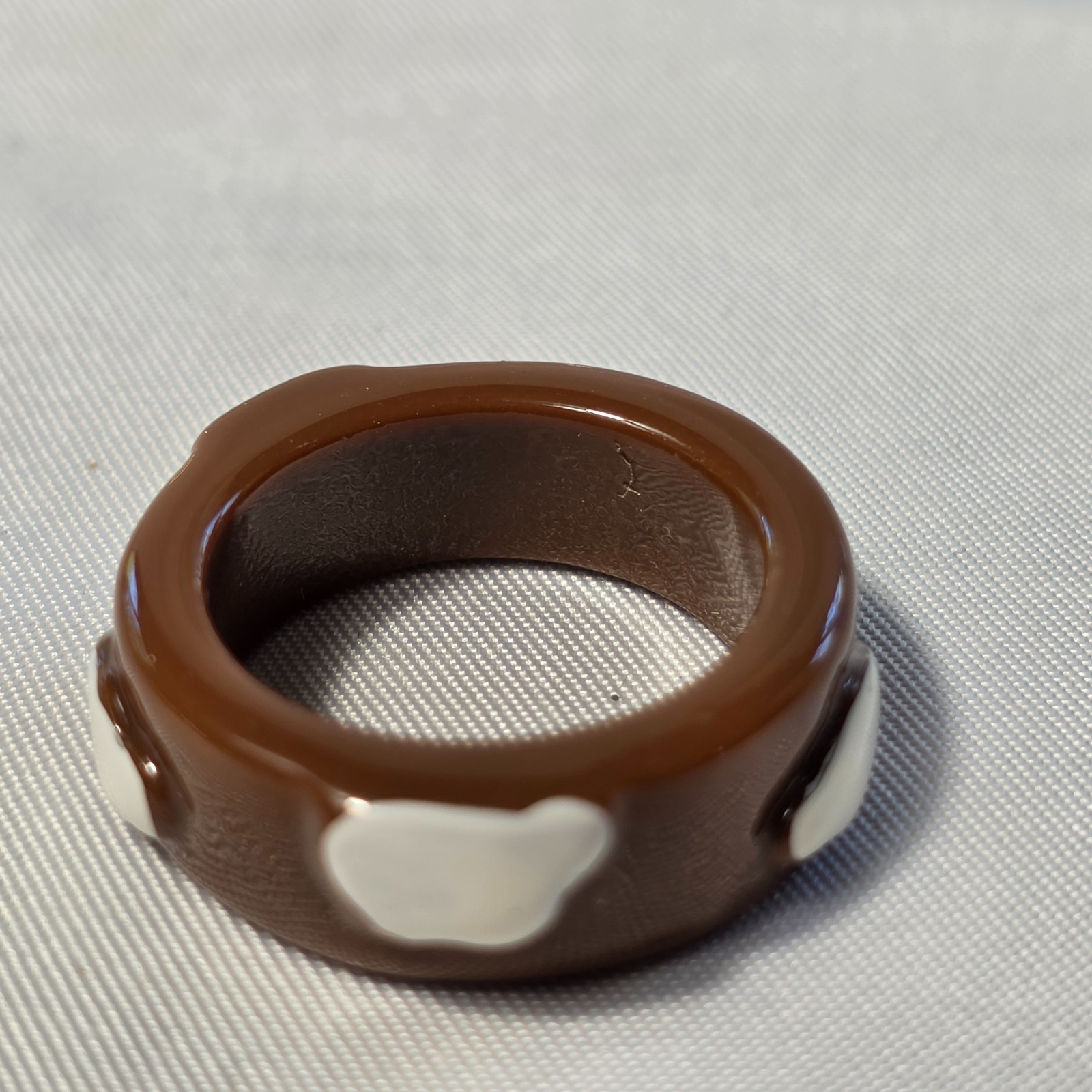 Chunky Brown & White Cow Print Resin Ring Smooth Band with Raised White Spots