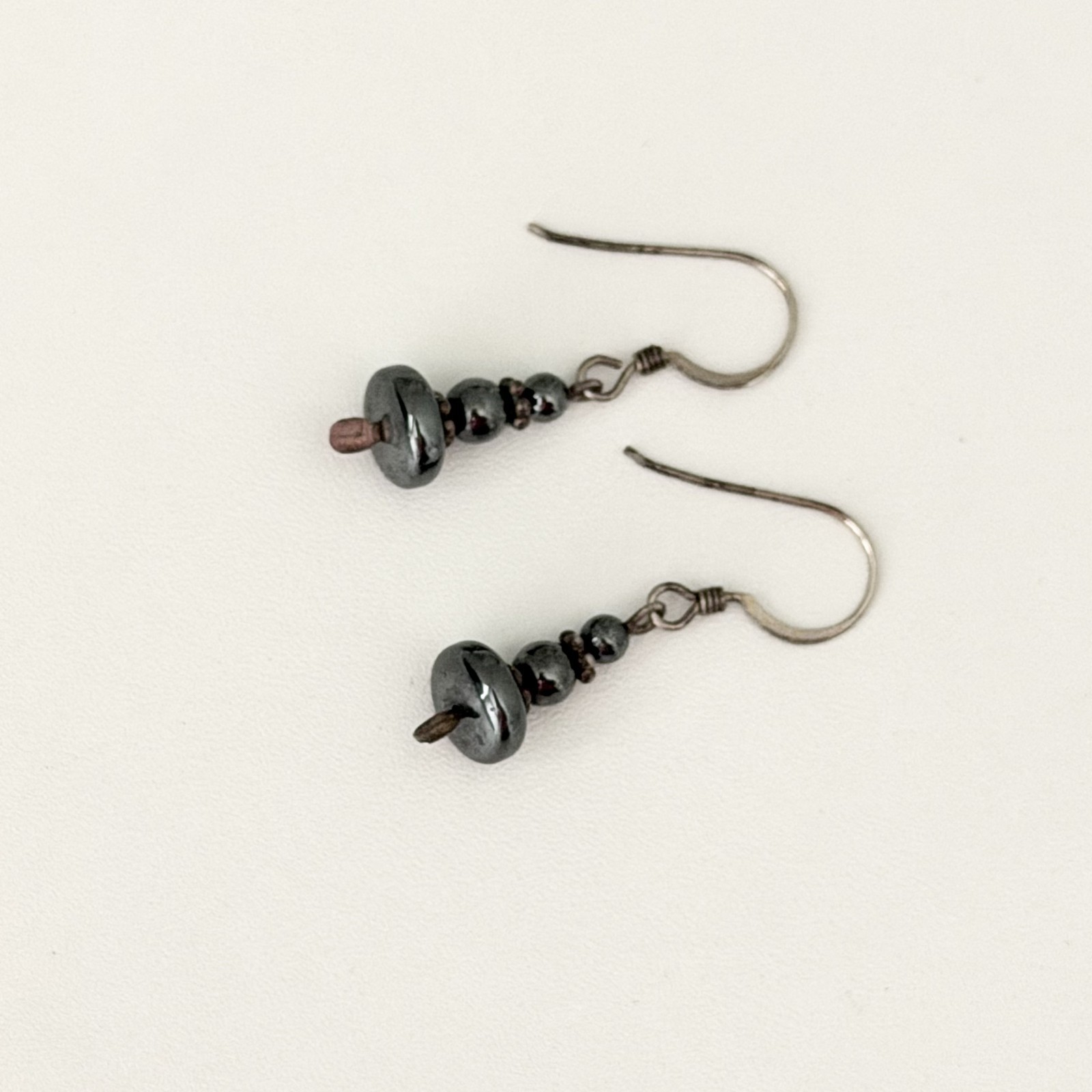 Vintage 925 Sterling Silver Hematite Bead Ball Dangle Earrings