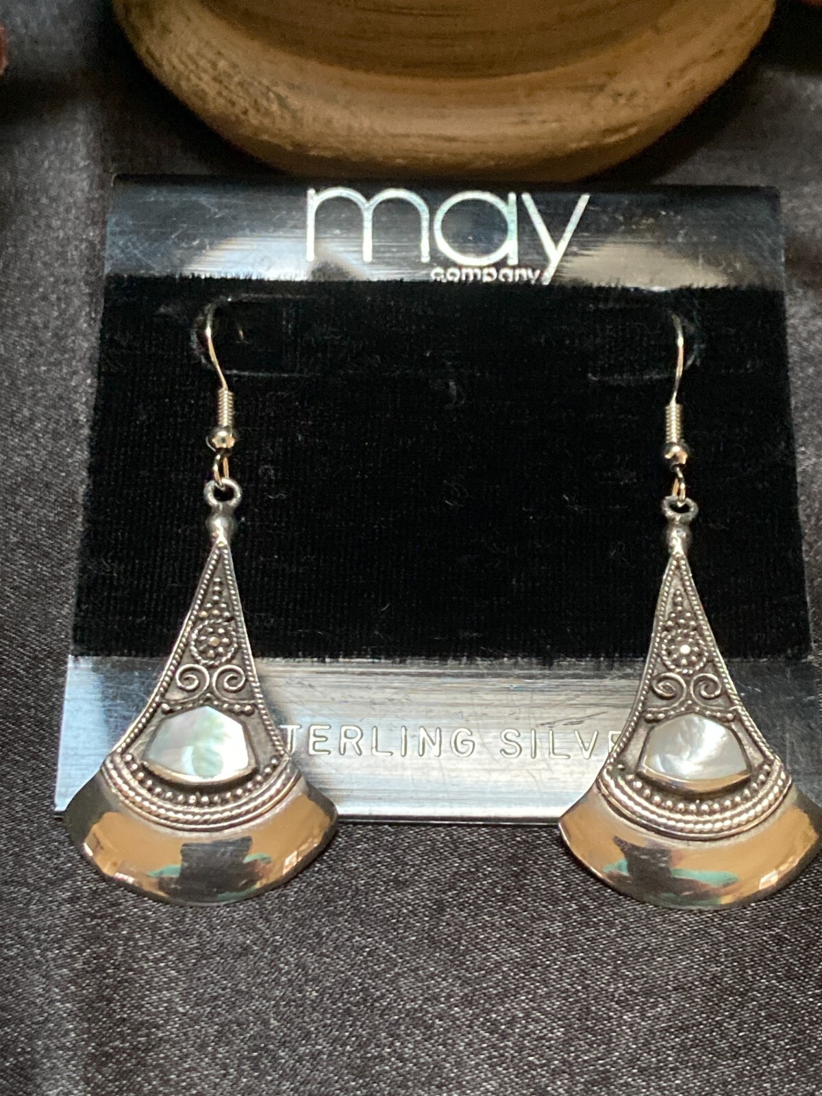 Vintage May Company Dept Store Sterling Silver Mother Of Pearl Drop Earrings