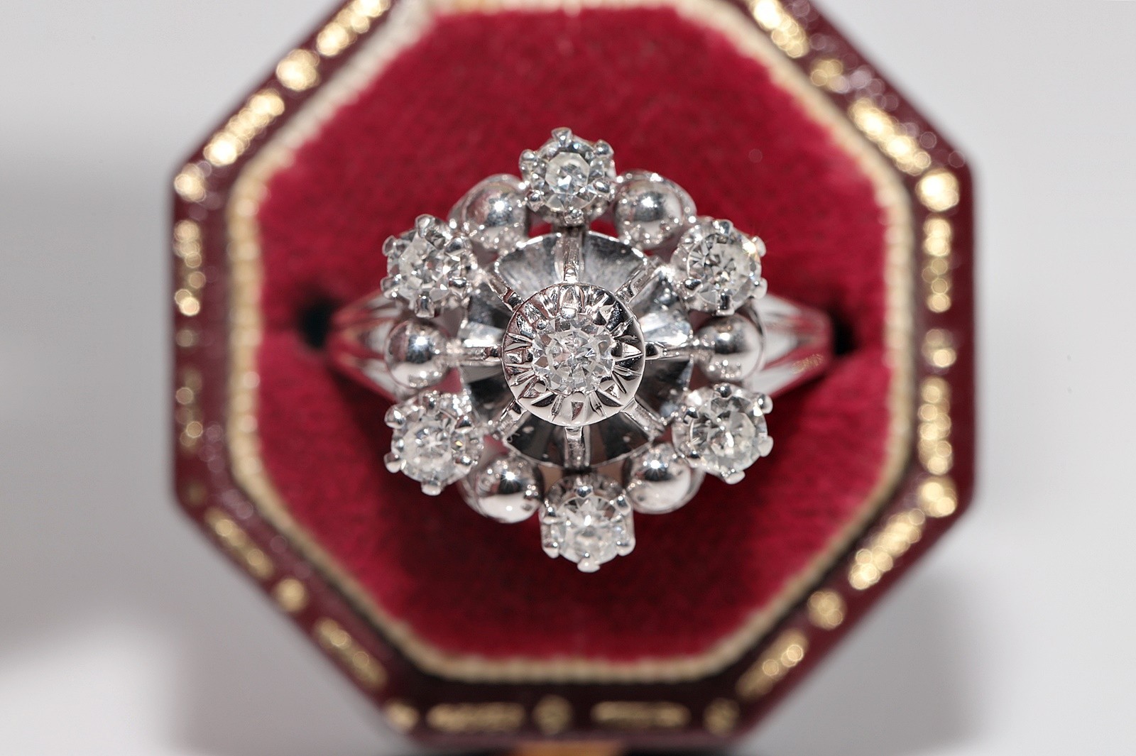 Antique Circa 1920s Art Deco 18k Gold Natural Diamond Decorated Ring