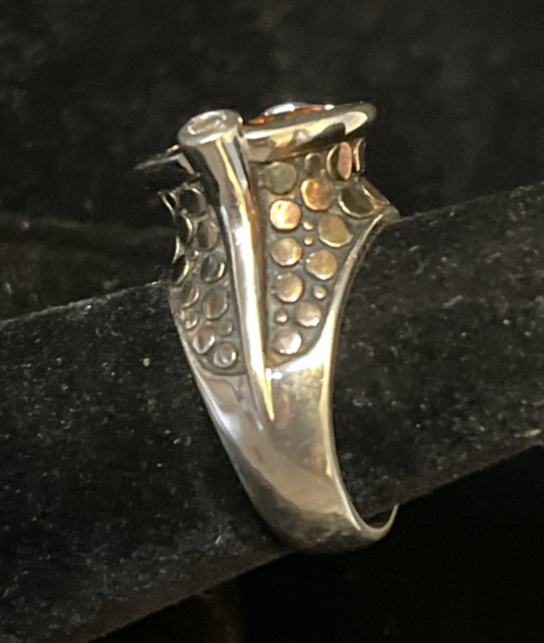 Vintage Sterling Silver Citrine Pebbled Statement Ring Size 7 Chunky 10.2g