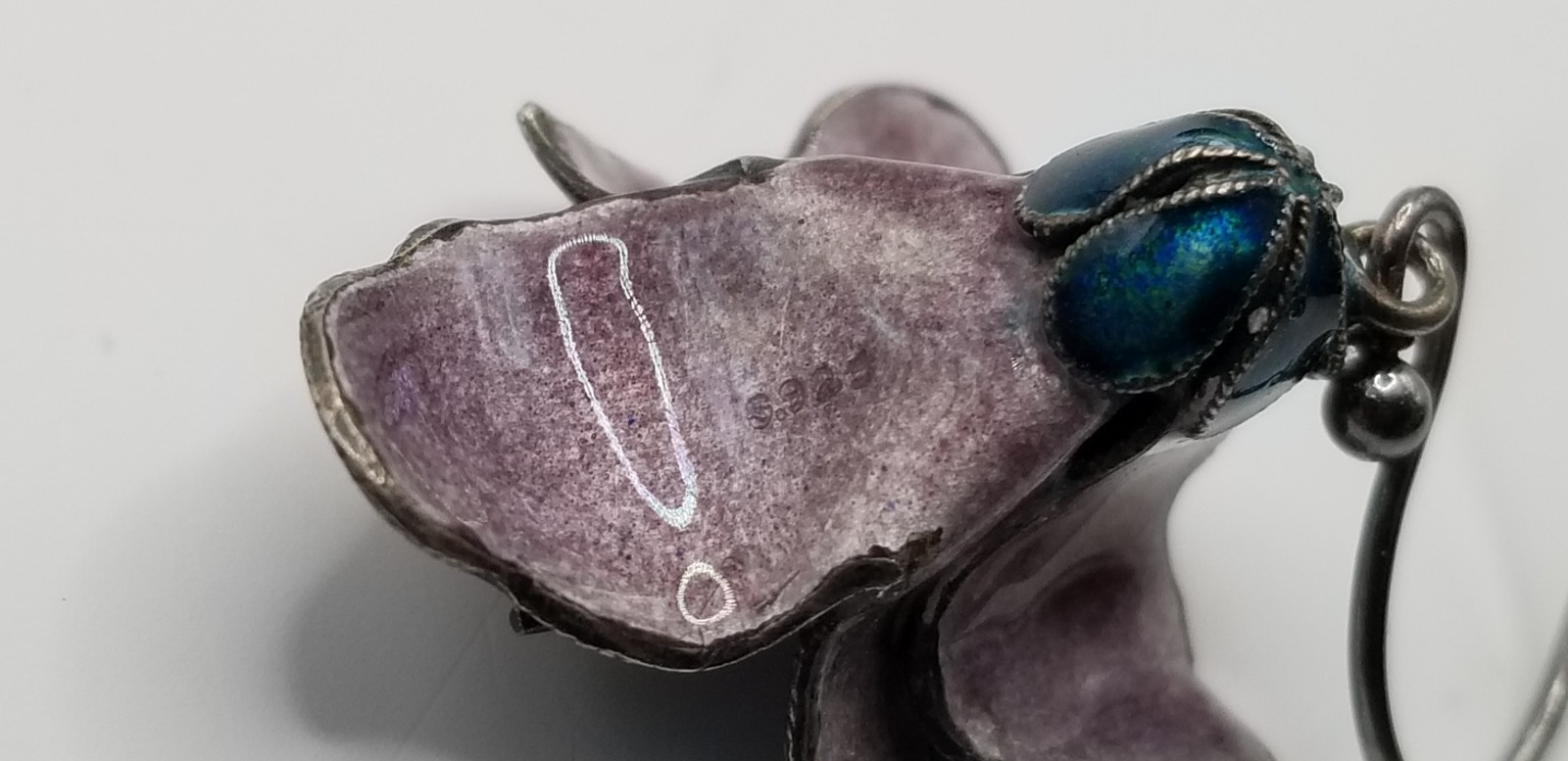 Vtg 925 Sterling Silver Purple & Blue Enameled 3D Pansy Flower Dangle Earrings