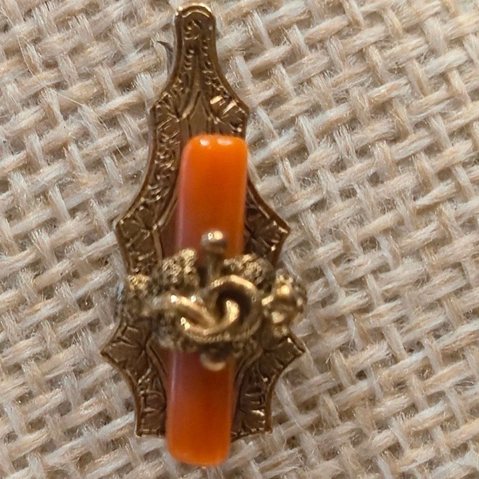 Antique Victorian 14K Gold Snake Brooch Coral Serpent Estate Jewelry mourning pi