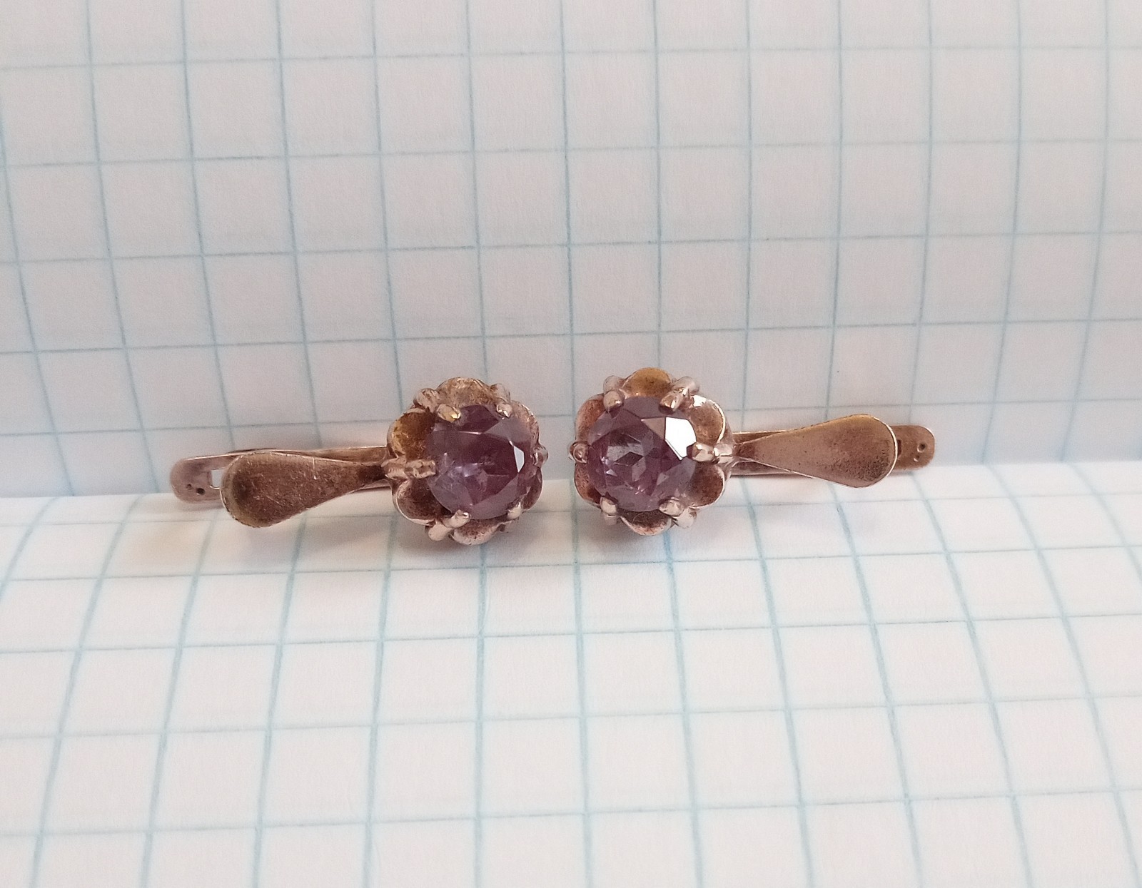 Vintage Earrings Amethyst stones Gilt Silver 925 star USSR times Women’s Jewelry