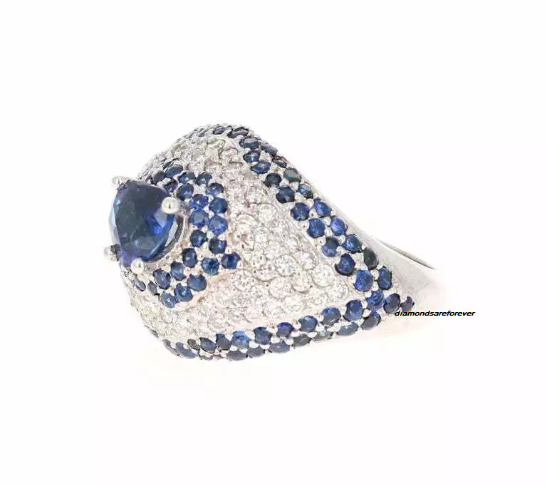 Heart & Round Cut 4.17CT Blue Sapphire With 1.03CT Pave White CZ Promise Ring