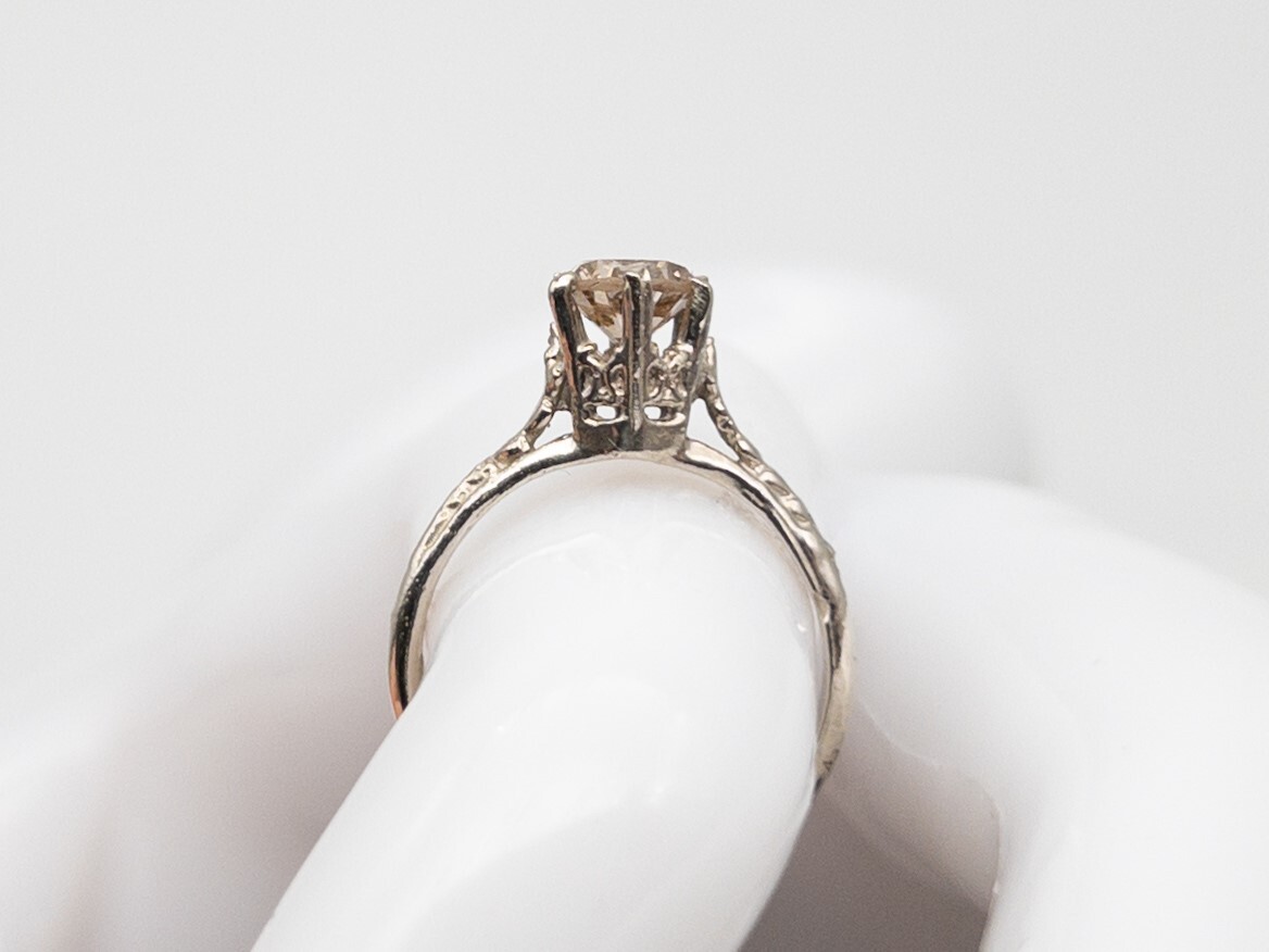 Estate $4000 1ct Natural Si1 CHAMPAGNE ROUND Diamond 14k White Gold Ring