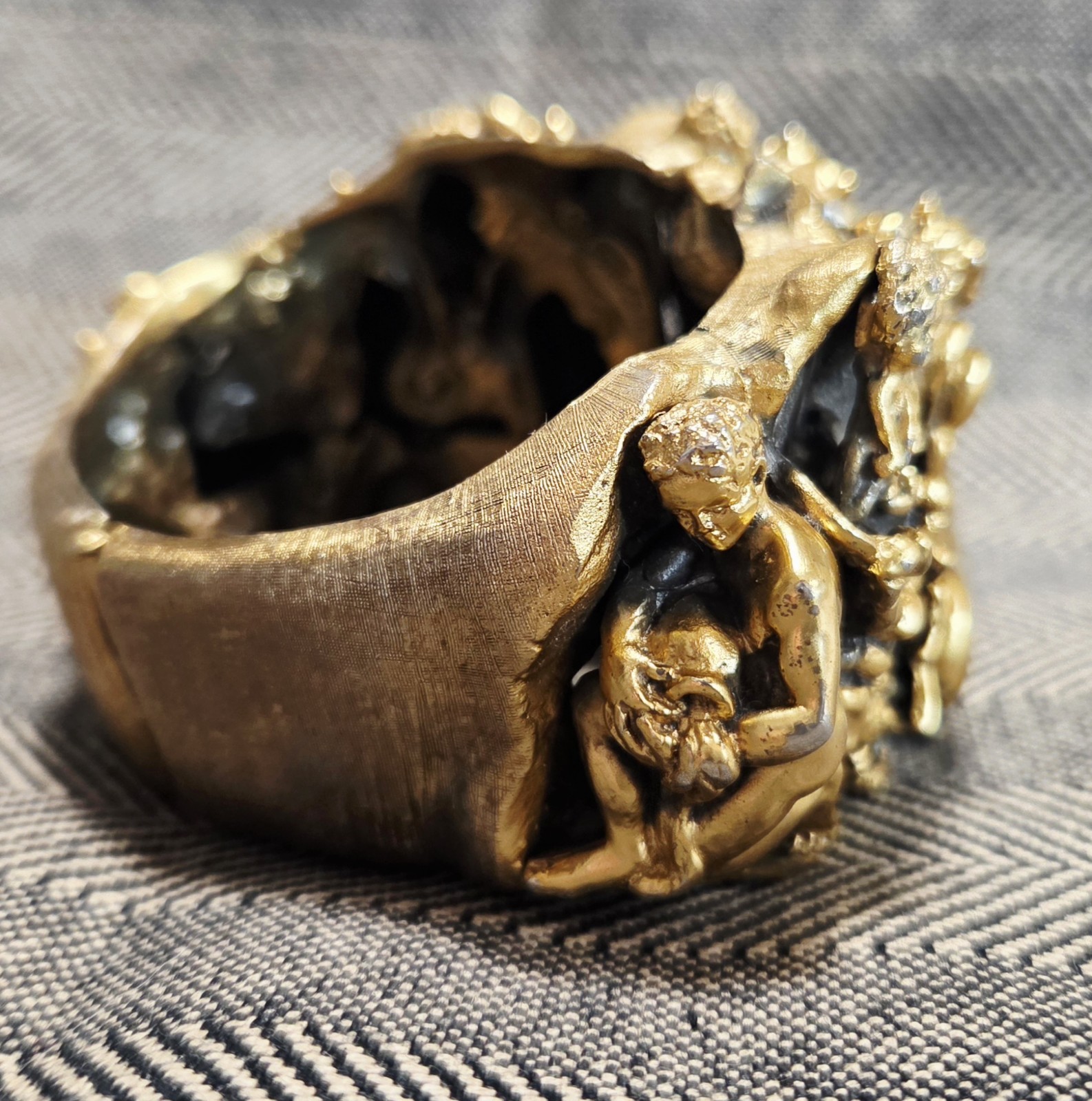 Tortolani Zodiac Clamper Cuff Bracelet Brutalist Sculptural 60s Signed Costume