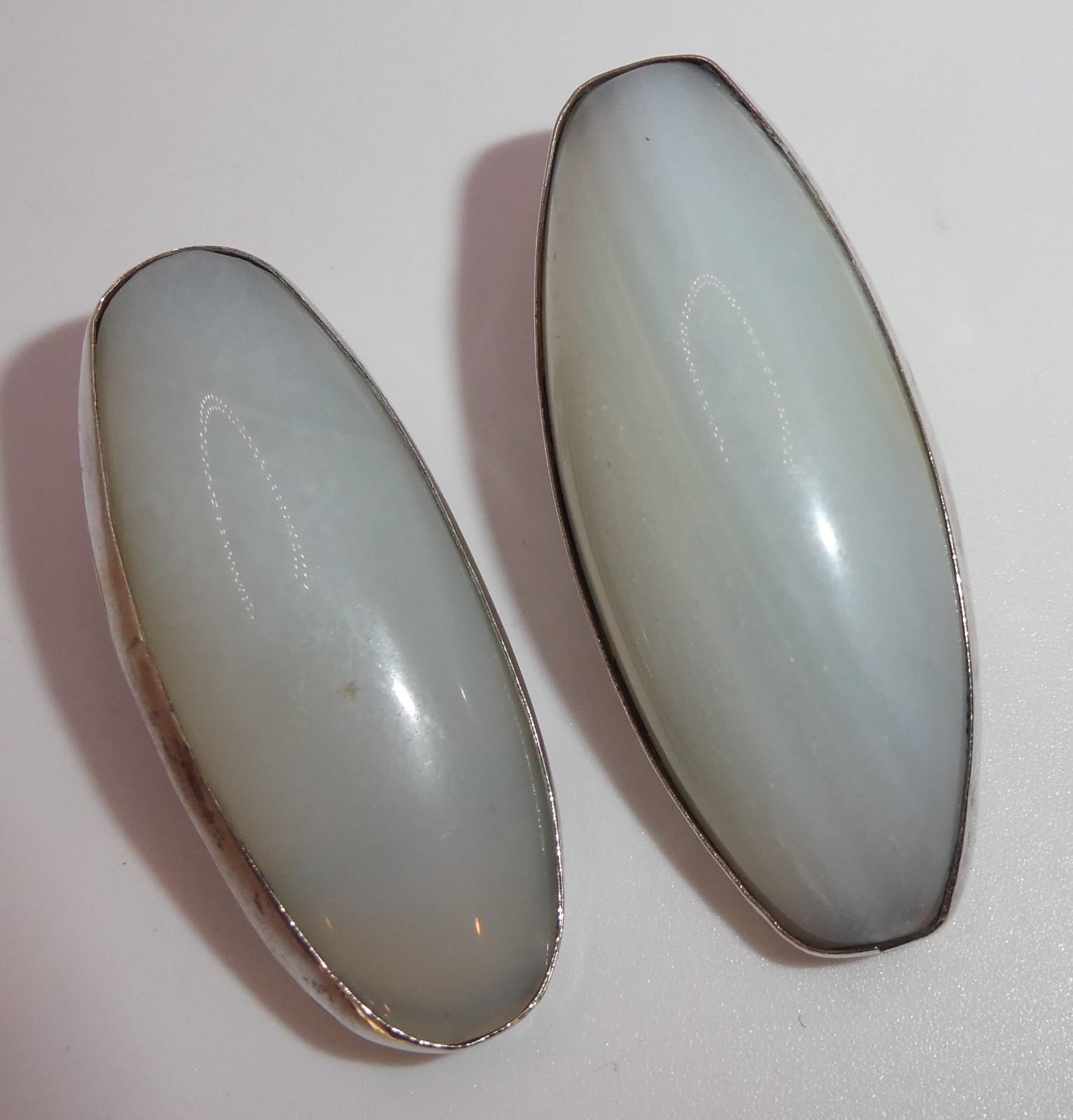 Lg Sterling Silver 925 Clip Earrings Amy Kahn Russell AKR Blue Lace Agate Signed