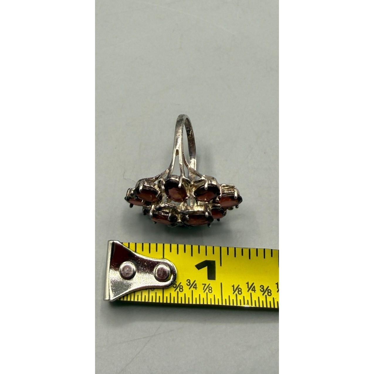 Vtg 925 Sterling Silver Garnet Floral Cluster Statement Cocktail Ring Sz 7.75